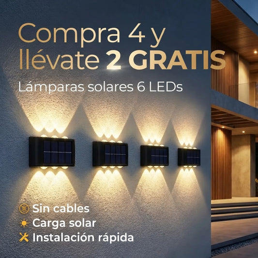 Compra 4 y llévate 2 GRATIS Lampara Solar Aplique 6 Led Mini
